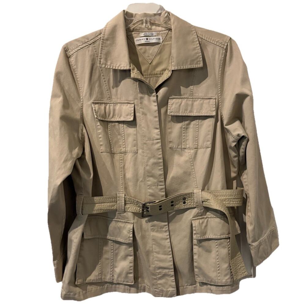 Tommy Hilfiger-Safari Khaki Tan 100% Cotton Shirt Jacket Belted XL